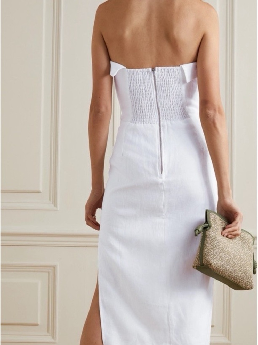 Reformation Marcella White Linen Strapless Midi Dress with Side Slit - Picture 2 of 16